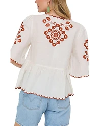Raffya Women's Aubrey V-Neck Embroidered Blouse
