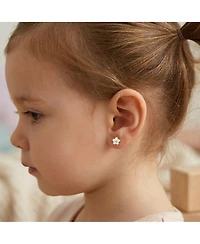 GiGiGirl Sterling Silver 14K Gold Plated with White and Pink Enamel Flower Screw Back Earrings