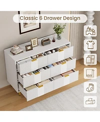 gaomon Fluted 6-Drawer Dresser, 39.4" Wide Modern Wooden Chest with Metal Handles, Clothes Storage Cabinet for Bedroom, Living Room, Hallway