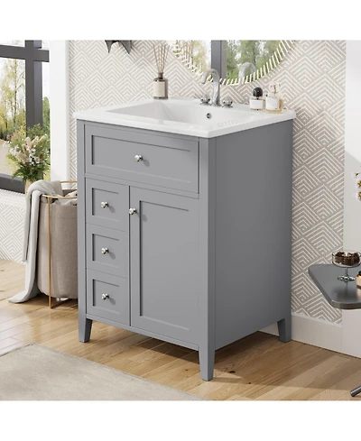Casainc Modern Bathroom Vanity with Sink 3 Drawers Adjustable Shelf Cabinet