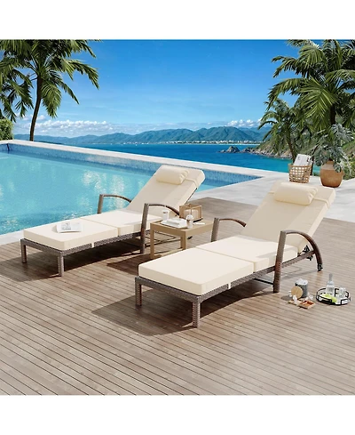 gaomon Patio Furniture Outdoor Wicker Chaise Lounge Chair with Arms