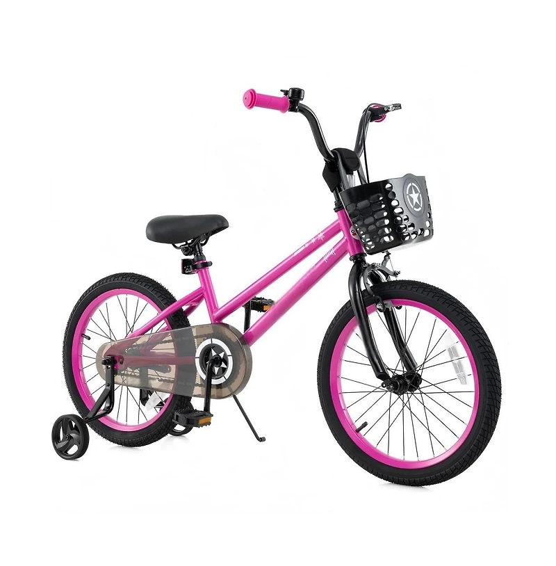 18 Inch Kids Training Bike with Adjustable Height Dual Brakes Basket and Training Wheels