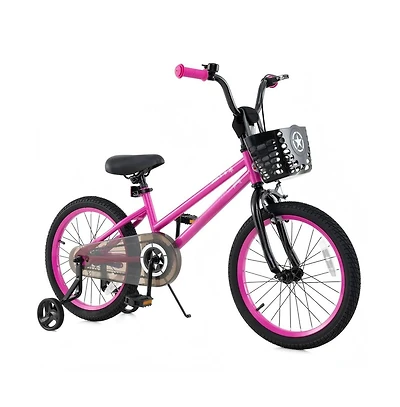 18 Inch Kids Training Bike with Adjustable Height Dual Brakes Basket and Training Wheels