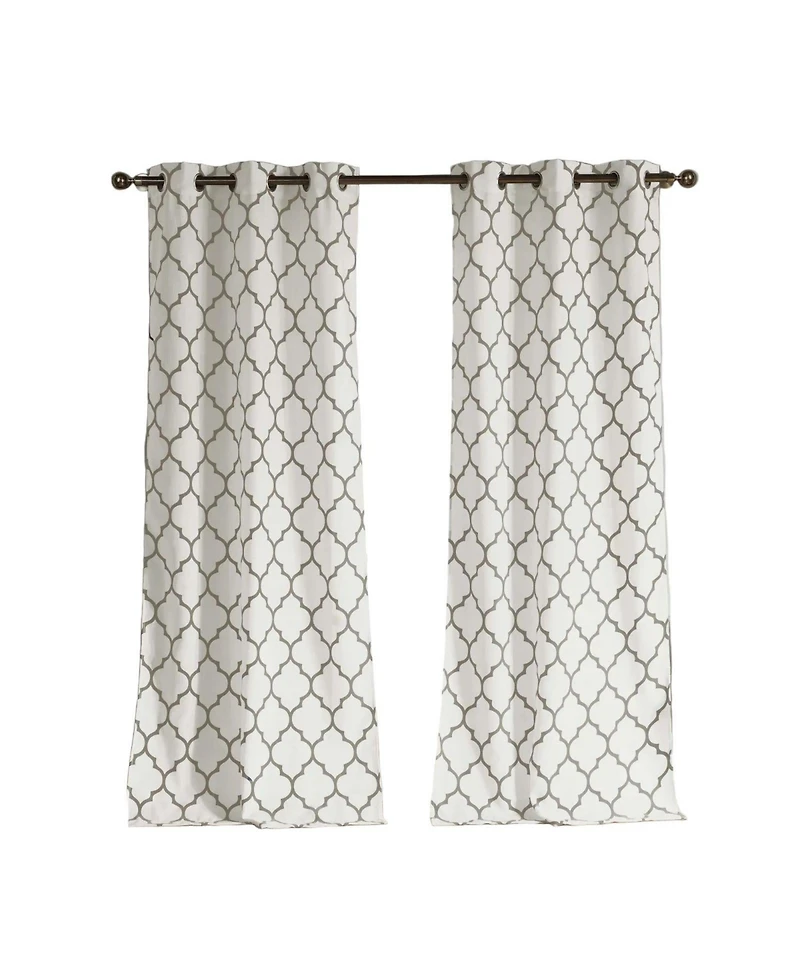 Kate Aurora Extra Long Fallon 2 Piece Sheer Lattice Design Grommet Top Window Curtain Panels - 112 in.
