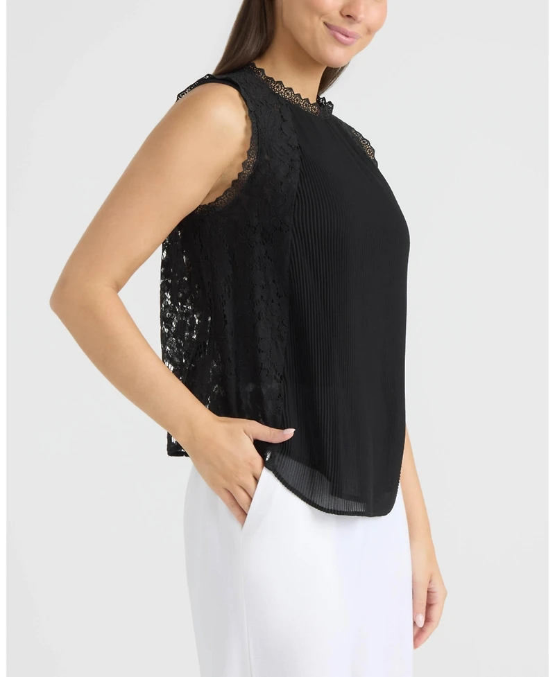 Ellen Tracy Women's Mix Media Top with Lace