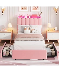gaomon Led Bed Frame with Storage Headboard & Drawers