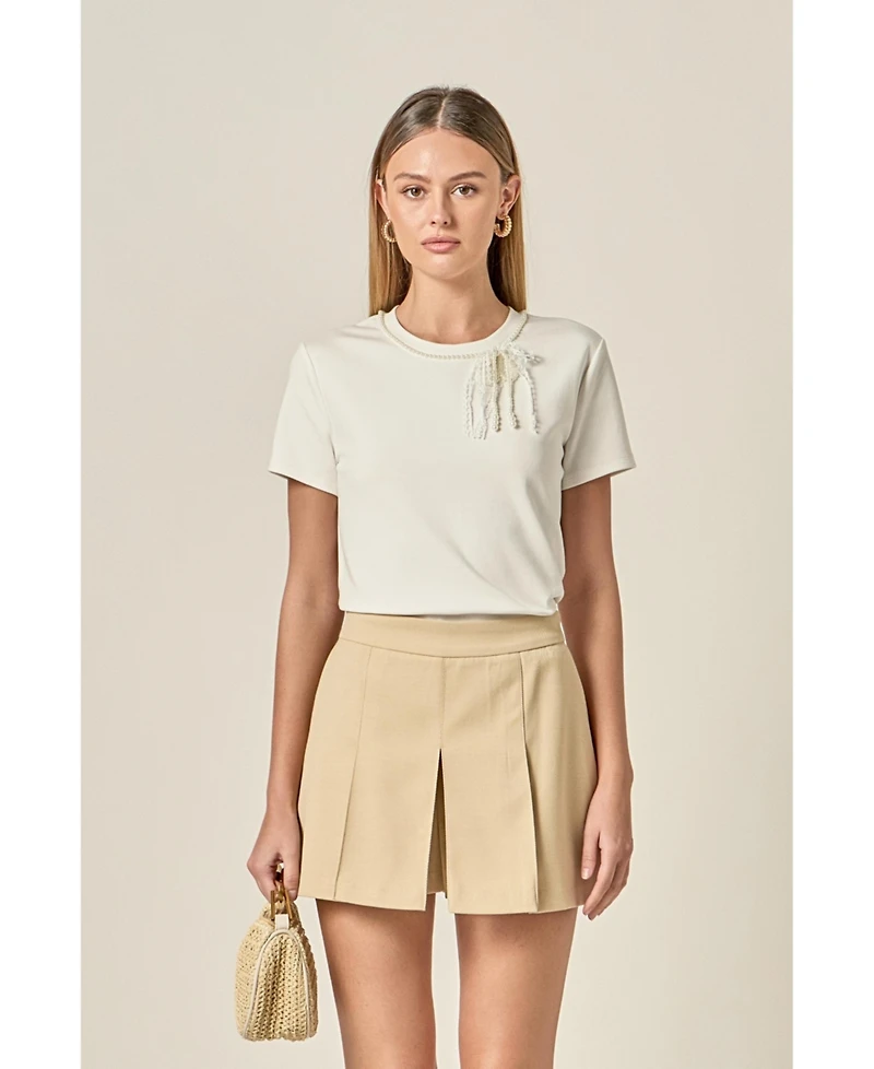 English Factory Women's Pearl Bow Detailed T Shirt
