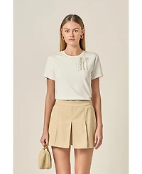English Factory Women's Pearl Bow Detailed T Shirt