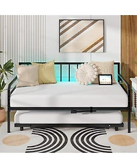 Sugift Adjustable Metal Daybed with Charging Station and Led Light