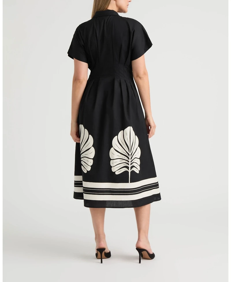 Ellen Tracy Women's Button Front Pleated Shirt Dress