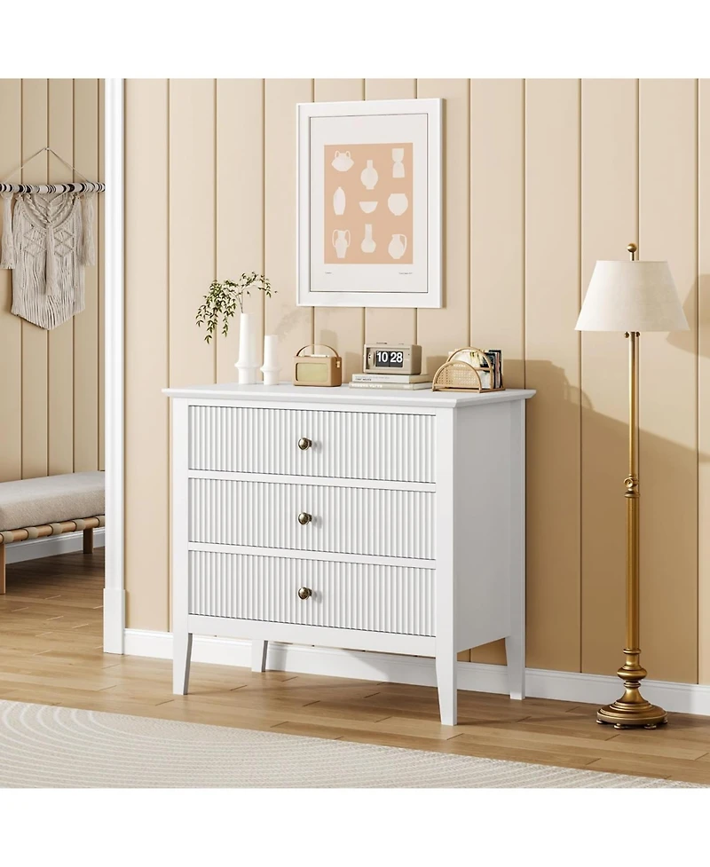 gaomon Large 3 Drawer Dresser, Fluted Wood Drawers for Bedroom, Modern Painted 30-Inch-Wide Nightstand for Bedroom, Living Room, Hallway.