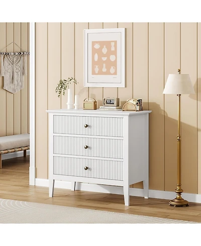 gaomon Large 3 Drawer Dresser, Fluted Wood Drawers for Bedroom, Modern Painted 30-Inch-Wide Nightstand for Bedroom, Living Room, Hallway.