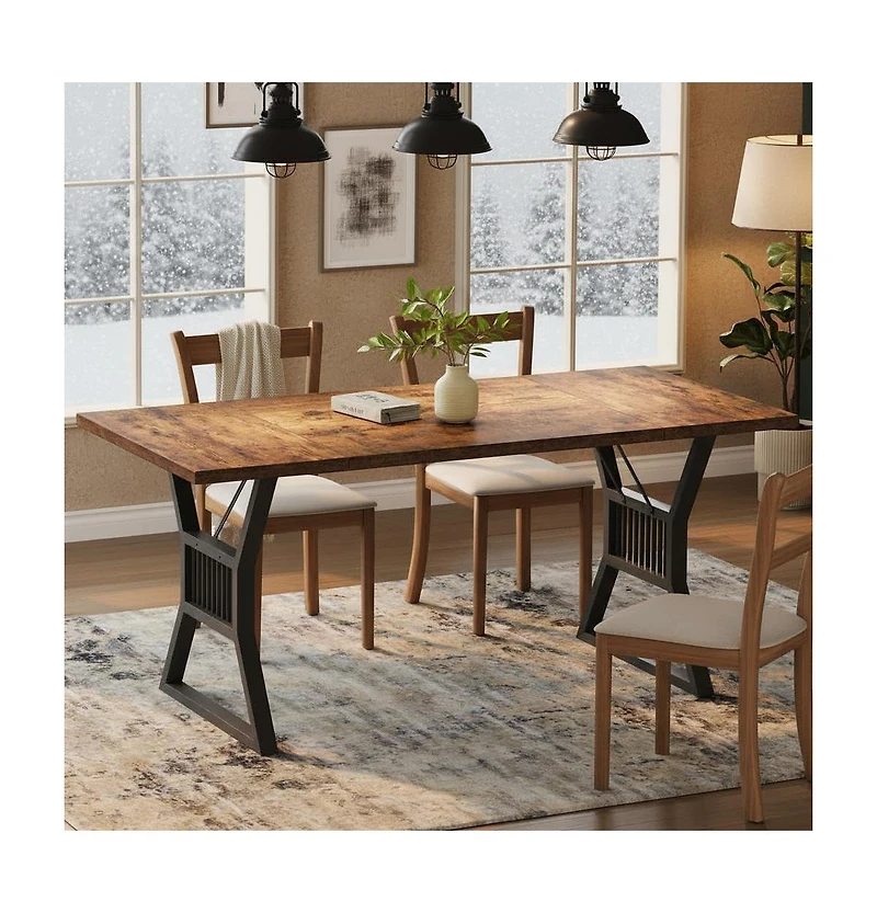 gaomon 70.8" Farmhouse Dining Table for 4-6, Heavy Duty Metal Legs
