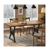 gaomon 70.8" Farmhouse Dining Table for 4-6, Heavy Duty Metal Legs