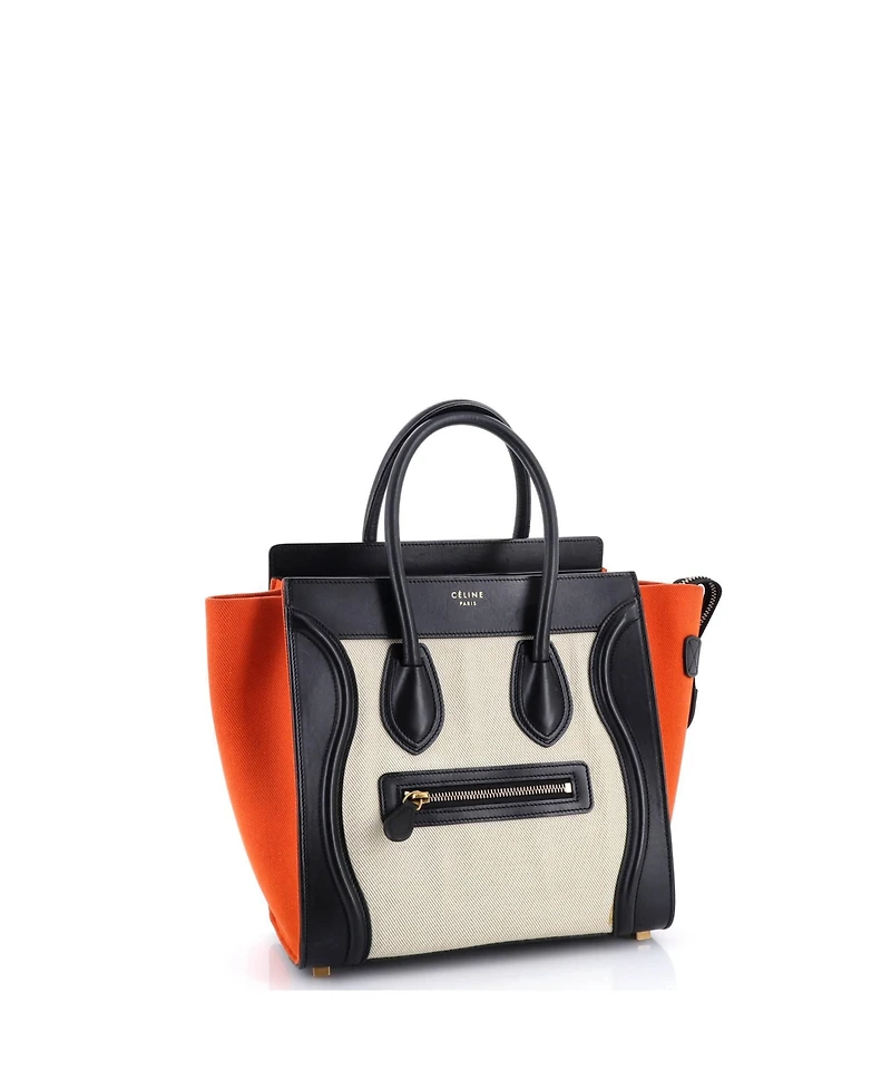 Pre-Owned Celine Micro Tricolor Luggage Bag Canvas and Leather