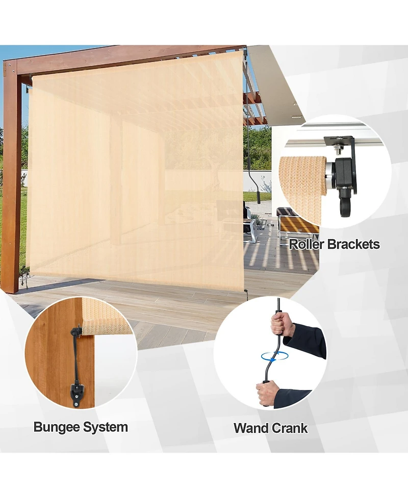 Aoodor Patio Roller Shade x 8 ft Hdpe Fabric Outdoor Cordless Roll Up with Uv Protection, Blinds