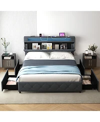Sugift Queen Size Bed Frame with Adjustable Storage Headboard and Wooden Slat Support
