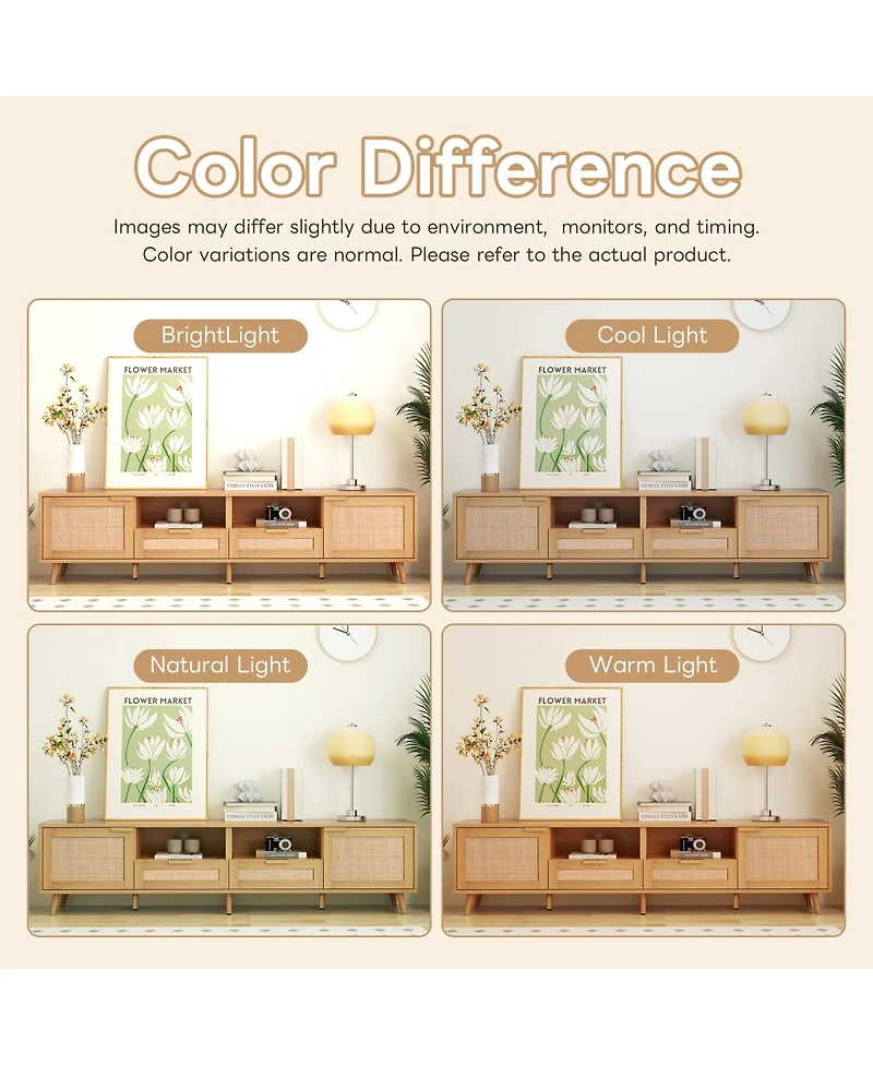 sumyeg Farmhouse Storage Cabinet With Rattan Tv Stand