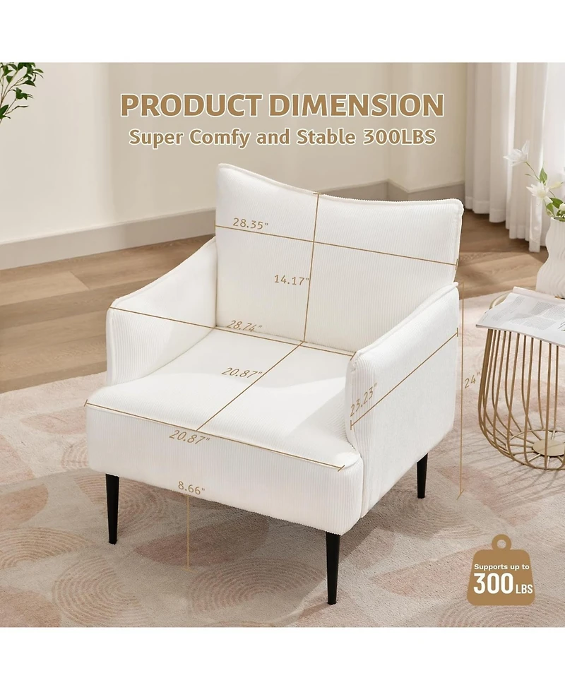 gaomon Modern Accent Chair - Mid-Century Linen Fabric Living Room Armchair Single Sofa Upholstered Comfy Reading Chair Accent Chair