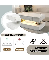 Rainsken Led Coffee Table, Modern Living Room Table, 2-Tier Center Table with Storage Drawer for Home Office, Waiting Area, Reception Room
