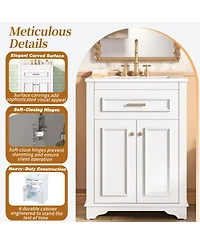 Sillysis 24" Bathroom Vanity with Ceramic Sink, Modern Freestanding Mdf Cabinet, Tip-Out Drawer Soft Close Door for Small Bathrooms