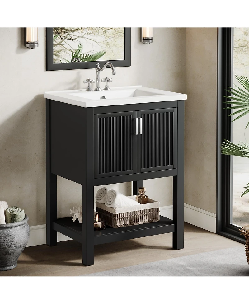 Tribesigns 24" Bathroom Vanity with Sink, Modern Freestanding Ceramic Porcelain Basin