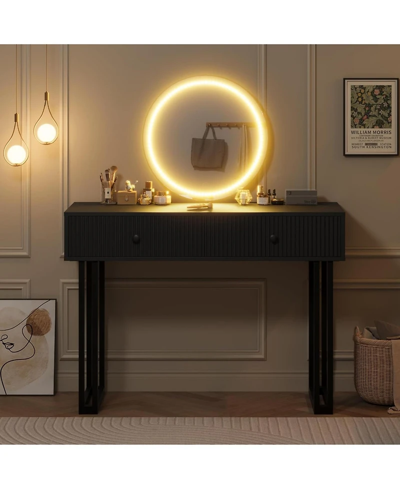 gaomon Modern Vanity Desk with Led Mirror & Lights - 2-Drawer Makeup for Bedroom
