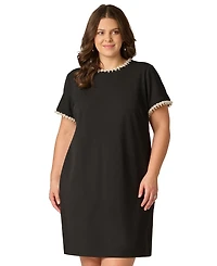 Adrianna Papell Plus Short-Sleeve Crew Neck Short Dress