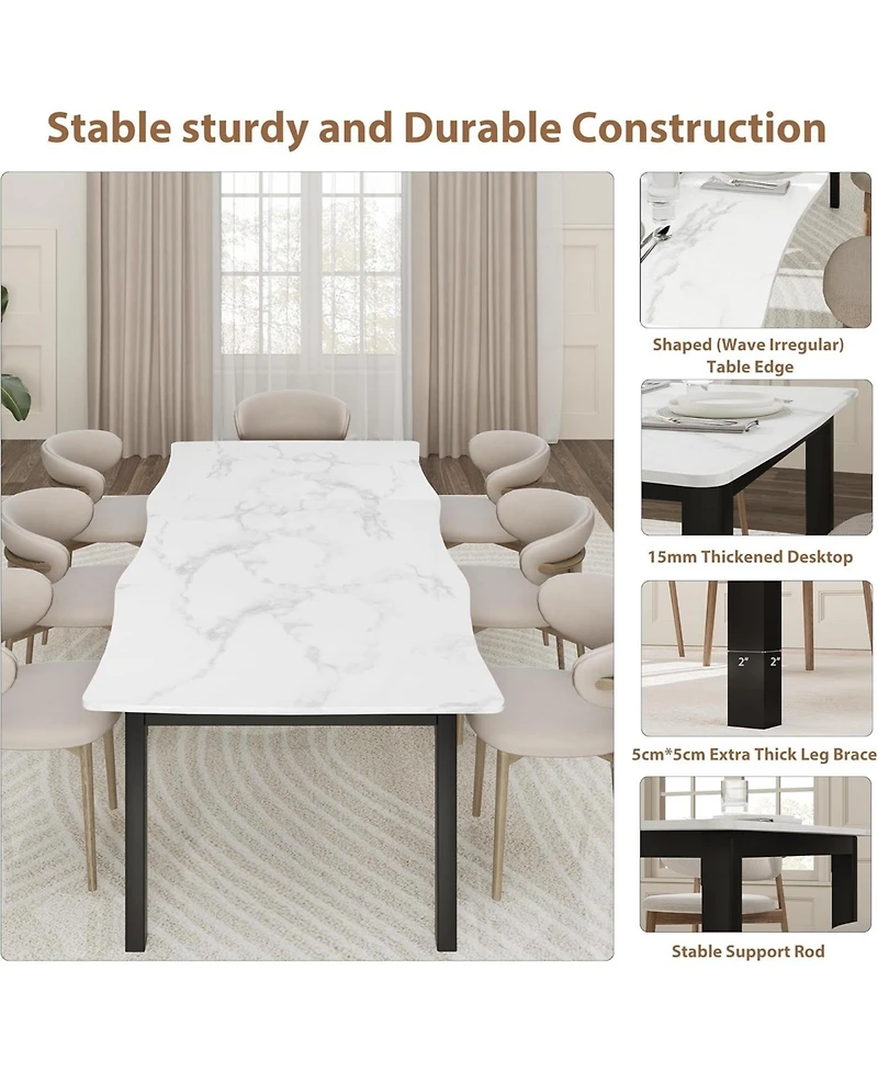 gaomon Dining Table for 6-8, Irregular Edge Wood Look, Metal Frame