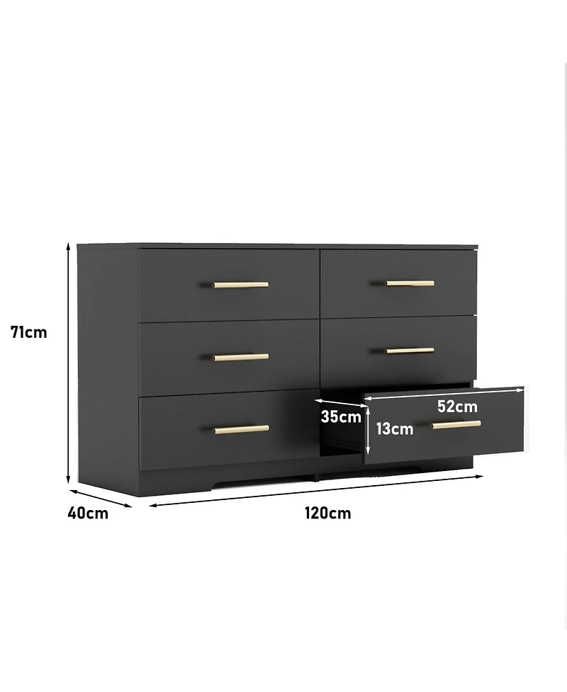 flynama Large 6 Drawers Chest Dresser Table with Golden Handles Modern Storage for Bedroom Living Room