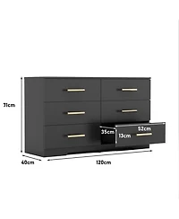 flynama Large 6 Drawers Chest Dresser Table with Golden Handles Modern Storage for Bedroom Living Room
