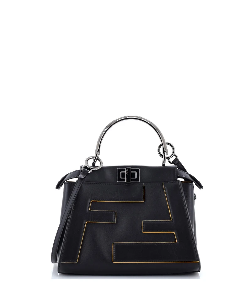 Pre-Owned Fendi Mini Ff Logo Peekaboo Bag Leather with Applique