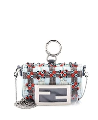 Pre-Owned Fendi Nano Chain Baguette Charm Bag Embellished Denim