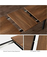 gaomon 5-Piece Extendable Dining Table Set for 4-8 People,63 Inch Kitchen Table with 2 Benches & 2