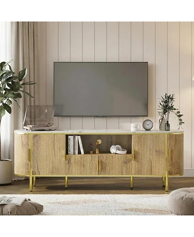 gaomon Luxury Fluted Tv Stand with Faux Marble Top & Curved Sliding Doors, Modern Entertainment Center for TVs Up to 80", Large Storage Media Console