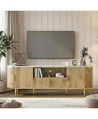 gaomon Luxury Fluted Tv Stand with Faux Marble Top & Curved Sliding Doors, Modern Entertainment Center for TVs Up to 80", Large Storage Media Console