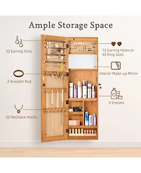 flynama Solid Wood Jewelry Armoire Organizer Cabinet with Full Length Mirror Wall Mounted Lockable with Led Light