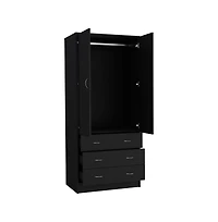 flynama Ramey Armoire Bedroom Storage Organizer with Hanging Rod Three Drawers and Stylish Hardware