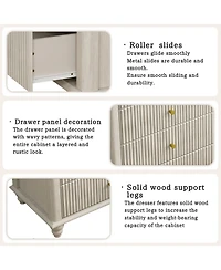 flynama Minimalist 6 Drawer Dresser Cream Finish Sturdy Construction for Bedroom Living Room Storage