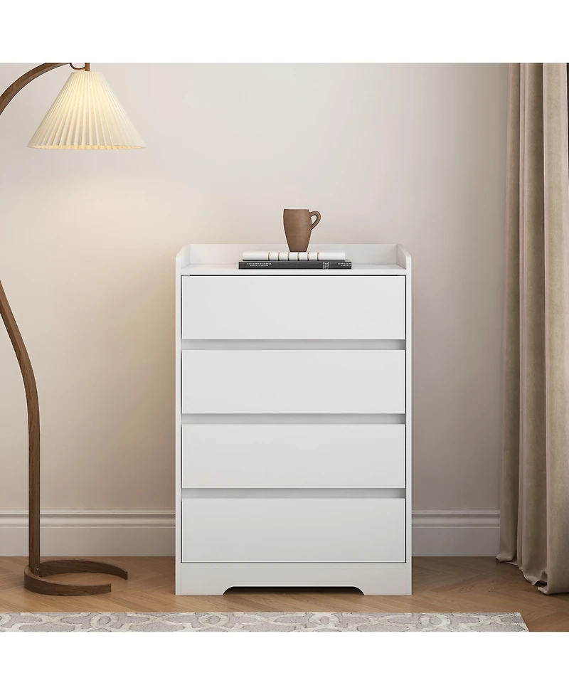 flynama 4 Drawer Dresser White 100 Waterproof Modern Wooden Cabinet Sturdy Frame for Bedroom Living Room Office