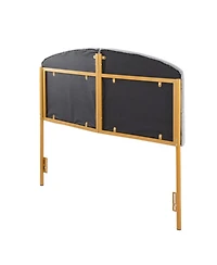 Flynama Velvet Queen Headboard with Gold Metal Frame and Tufting for Glam Bedroom