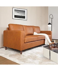 gaomon 83" Mid-Century Modern Pu Leather Sofa, 3-Seater Couch with Tapered Legs, Deep Seat, Comfy Cushions, for Living Room, Bedroom