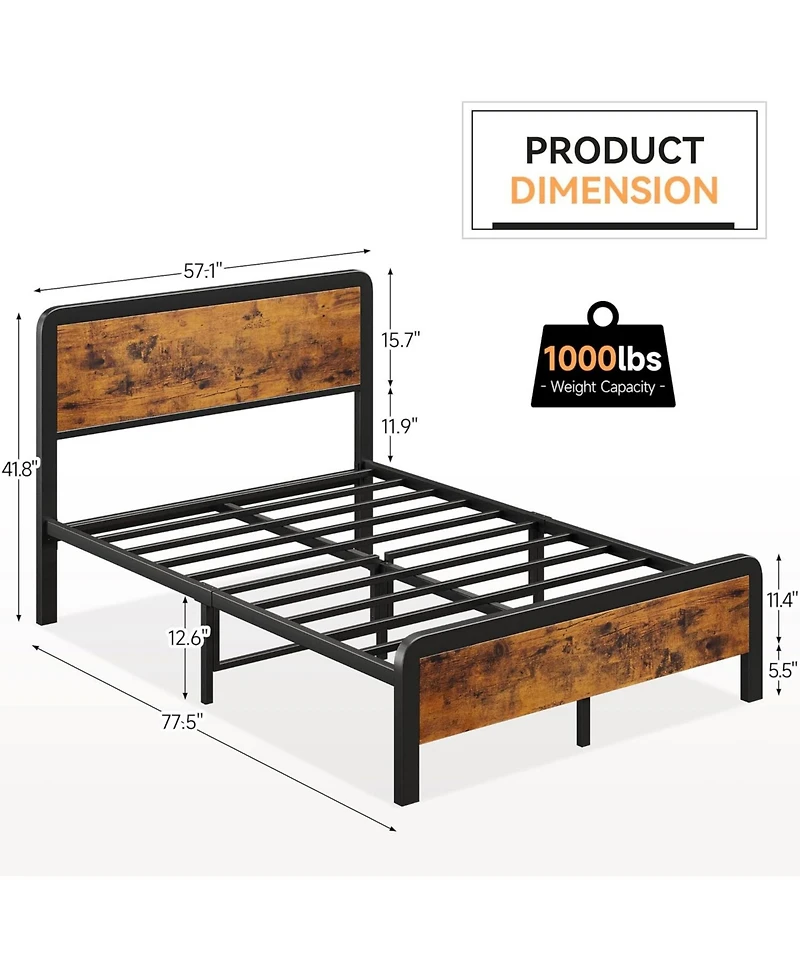 gaomon Full Bed Frame with Nightstands Set of 2 Platform Bed Frame with Headboard Safe Rounded Corners Modern Bedside End Tables Bedroom Set