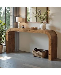 Tribesigns Solid Wood Tv Stand, 70.87-Inch Farmhouse Sofa Table with Waterfall Curved Corners for Hallway