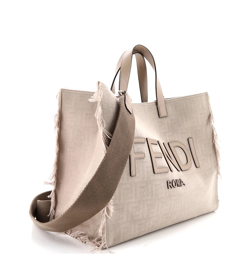 Pre-Owned Fendi Large Logo Shopper Tote Fringe Canvas