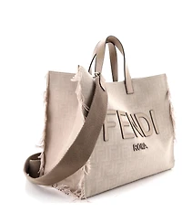 Pre-Owned Fendi Large Logo Shopper Tote Fringe Canvas