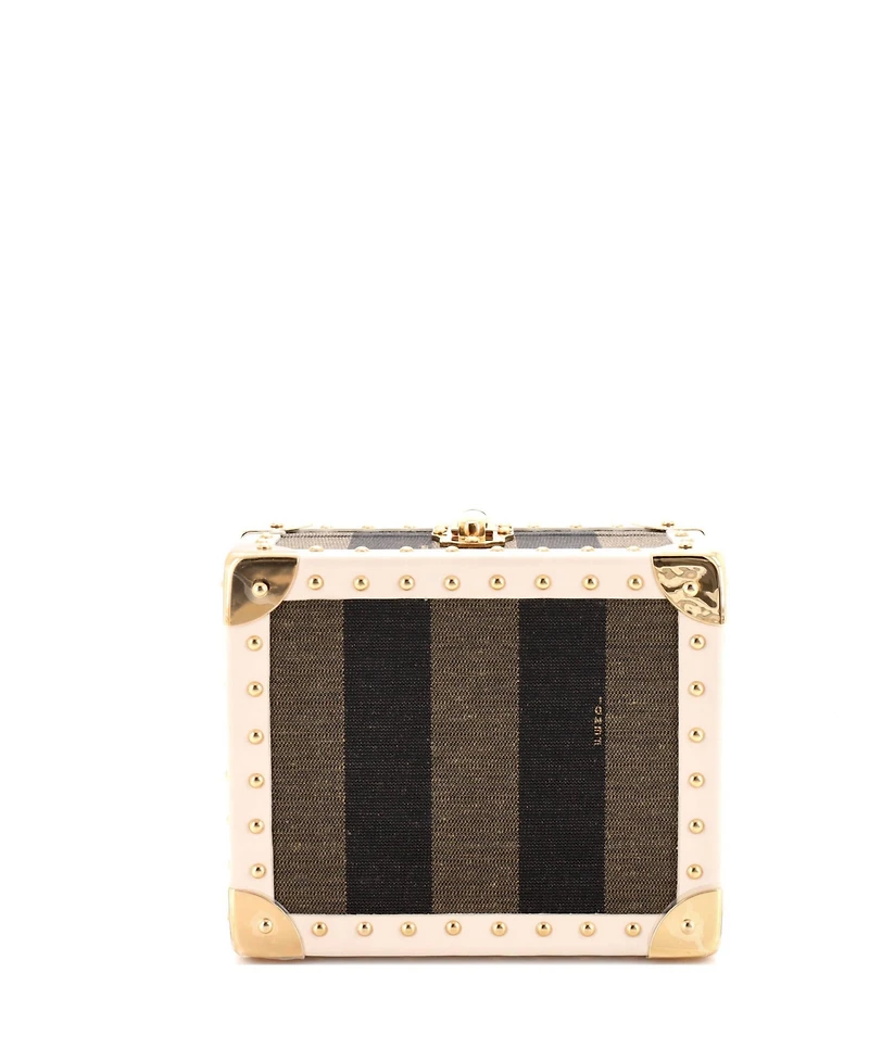 Pre-Owned Fendi Jewelry Trunk Case Pequin Canvas with Leather