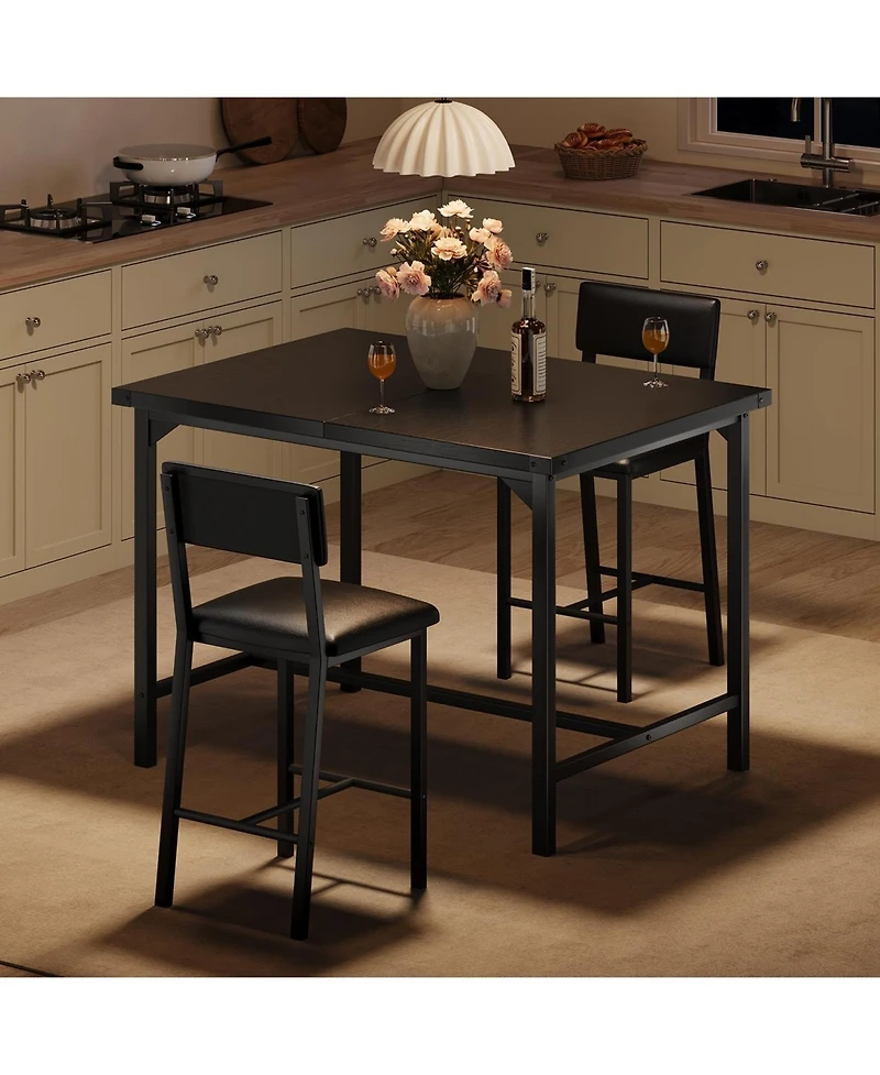 gaomon 3-Piece Counter Height Dining Table Set with 2 Upholstered Bar Stools