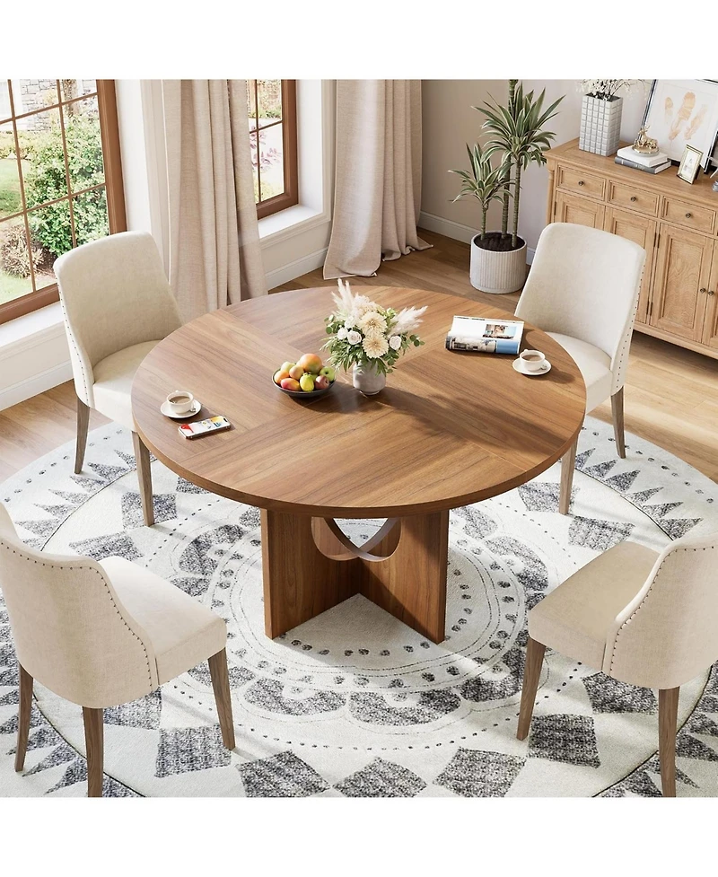 gaomon 47" Round Wooden Dining Table with Pedestal Base