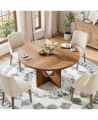 gaomon 47" Round Wooden Dining Table with Pedestal Base